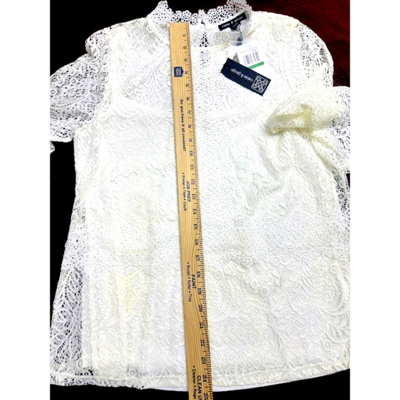 Cable & Gauge Women Lace Blouse Top Large Ruffle Mock Neck Ivory Soft Lining NEW - Picture 9 of 13